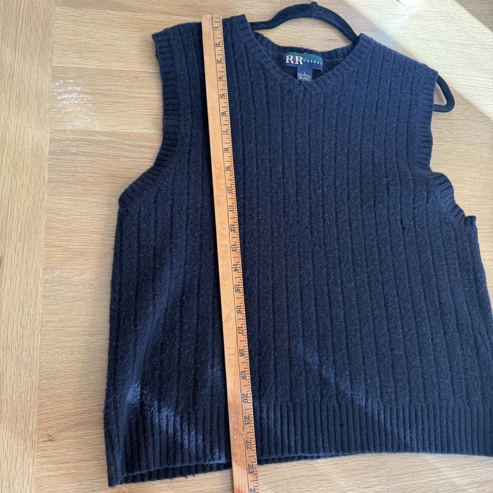 Men's Large Black V-Neck Sweater Vest 100% Lambswool Sleeveless Grandpacore - Picture 5 of 9